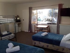 a hotel room with two beds and a window at Green Door Motel in Albury
