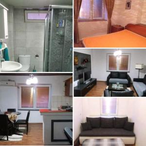 eine Collage mit vier Bildern eines Zimmers in der Unterkunft Apartment NIKOLA ORANGE in Ohrid