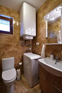 Un baño con un inodoro blanco y un lavabo. en Villa Zoja High Tatras, en Stará Lesná 45 fotos más