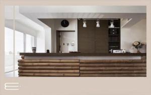 a kitchen with a counter top in a room at Hotel Esprit in Bratislava
