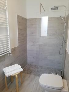 a bathroom with a toilet and a glass shower at UP&B Rooms Catania in Mascalucia