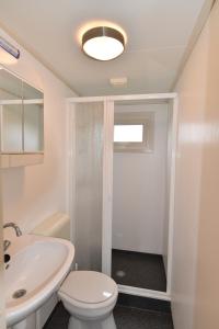uma casa de banho branca com um WC e um lavatório em Chalet Oester 167 em Ballum