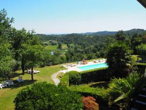 プエニャーゴにあるCasa con vista del lago di Gardaの庭園内のスイミングプールの景色を望めます。