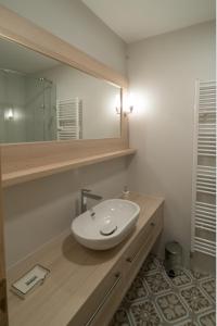 bagno con lavandino e specchio di Wise Owl Apartments a Banská Štiavnica
