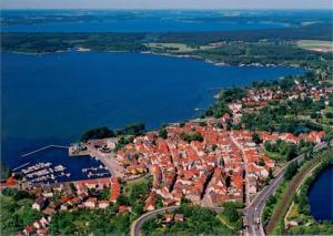 an aerial view of a town and a lake at Appartment Haus Sandra in Waren