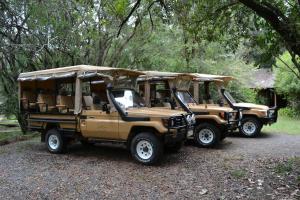 dos jeepneys estacionados uno al lado del otro en Wilderness Seekers Ltd Trading As Mara River Camp, en Aitong