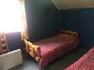 um quarto com uma cama num quarto azul em Backpacker 644 em Porvenir
