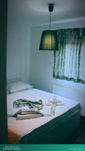 ein Schlafzimmer mit einem Bett mit zwei Handtüchern darauf in der Unterkunft House Korina B&B in Ličko Petrovo Selo