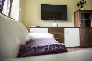 a living room with a tv and a couch at Schlossferienhaus in Wies