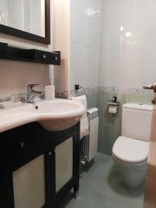 a bathroom with a sink and a toilet at Pedrouzo Suites in O Pedrouzo