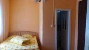ein kleines Schlafzimmer mit einem Bett mit zwei Kissen darauf in der Unterkunft Casa Danut in Vidra