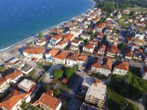 an aerial view of a town next to the ocean at Hotel Akti in Leptokarya
