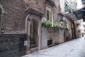 ナポリにあるPalazziello Nanninellaの鉢植えの古い建物内の路地