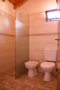a bathroom with a toilet and a glass shower at Apartamento Lencinas in San Rafael