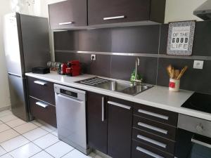 a kitchen with a sink and a stove top oven at Nicolas I, 53m2, une chambre, parking privé in Grenoble