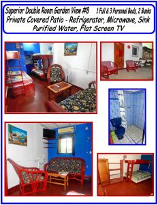 a collage of pictures of a room with furniture at Rositas Hotel in San Juan del Sur