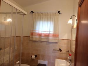 y baño con ducha y lavamanos. en Agriturismo Muru Idda en Budoni