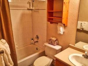 a bathroom with a toilet and a tub and a sink at Condo Right On Main Street By Daniel in Frisco +17 photos