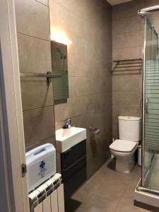a bathroom with a toilet and a sink and a shower at Apartamentos Villava Pamplona in Villava
