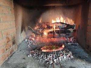 een pizza wordt bereid in een bakstenen oven bij Villa Podere S.Antonio in Orvieto
