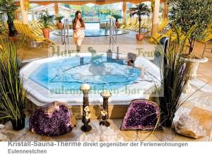 a woman standing next to a hot tub in a mall at FeWo Eulennestchen-Harz in Altenau