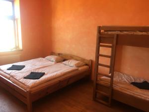 een slaapkamer met 2 stapelbedden en een ladder bij CB ROOMS/BED&SOUP in České Budějovice