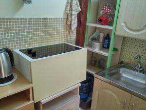 a small kitchen with a sink and a counter at Hostel Little in Kostroma