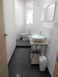 バレンシアにあるDisfruta - Enjoy Valencia Ruzafaのバスルーム(洗面台2つ、トイレ2つ付)