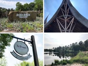 a collage of four pictures of a sign and a lake at The Old Garage in Tilburg