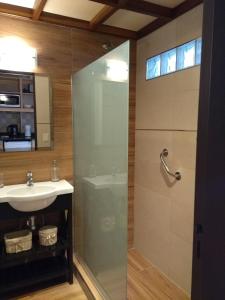 y baño con ducha y lavamanos. en 620 Bariloche Suite Lago en San Carlos de Bariloche