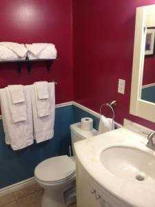 La salle de bains est pourvue de toilettes blanches et d'un lavabo. dans l'établissement The Artisan Suites, à Hopewell Cape