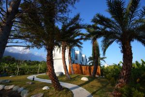 a group of palm trees in front of a building at 太魯閣研海泊別墅 Taroko Yan Hai Bo Villa in Xincheng