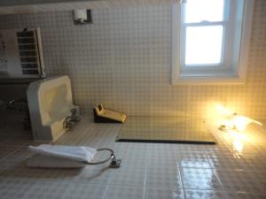a bathroom with a urinal and a window at Hipwell's Motel in Fonthill