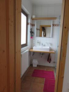 a small bathroom with a sink and a window at Fraenkischer Hof in Zeitlofs