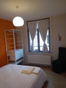 1 dormitorio con cama y ventana grande en La Maison Saint-Pry, en Béthune