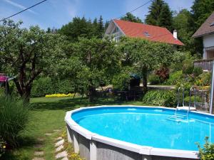 a swimming pool in the yard of a house at Riedl Gästewohnung in Klagenfurt