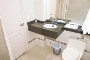 a bathroom with a sink and a toilet at Hotel Novalux in Ambato