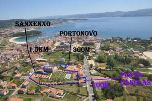 a map of a city with the names of cities at Camping Playa Canelas in Portonovo