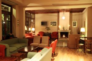 a living room filled with furniture and a fireplace at Hotel Papanastasiou in Elati