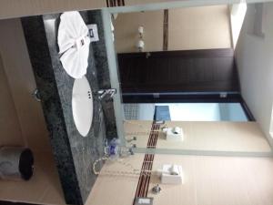 a bathroom with a shower and a sink and a mirror at Hotel Astor in Mexico City