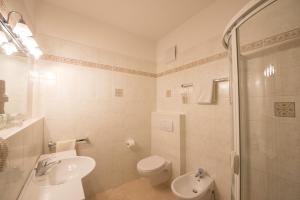 テルラーノにあるホテル グライフェンシュタインのバスルーム(トイレ、洗面台、シャワー付)
