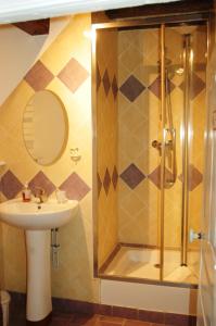 een badkamer met een douche en een wastafel bij La Chaiserie in La Croix-Saint-Leufroy