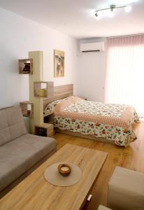 uma sala de estar com uma cama e um sofá em Studio Top City Center em Sandanski