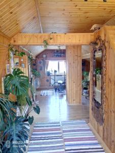 コロチャバにあるSadyba Sukharの木製の天井とウッドフロアの客室です。