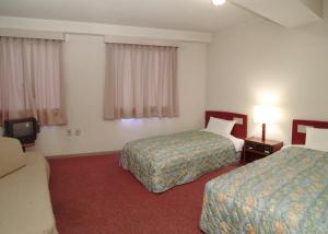 ein Hotelzimmer mit 2 Betten und einem TV in der Unterkunft Hotel Kiyoshi Nagoya No.1 in Nagoya