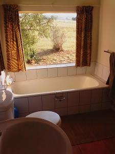 a bathroom with a tub and a toilet and a window at Bateleur Nature Reserve in Modimolle