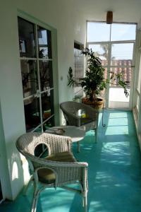 Habitación con sillas, mesa y maceta. en Casa de la Luz - Studio Apartment en Tlacotalpan