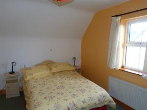 a bedroom with a bed and a window at Skellig Cottages in Ballinskelligs