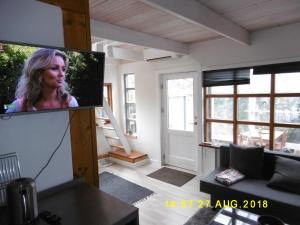 een woonkamer met een flatscreen-tv aan de muur bij 4 Louisenlund in Skanderborg