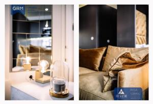 twee foto's van een woonkamer met een bank bij ORM - Camões Apartment in Porto +16 foto's